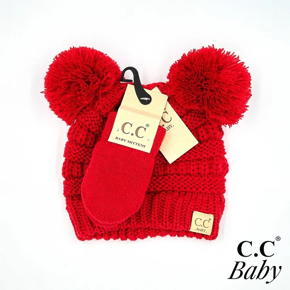 C.C Baby  Red  Double Pom With Mittens